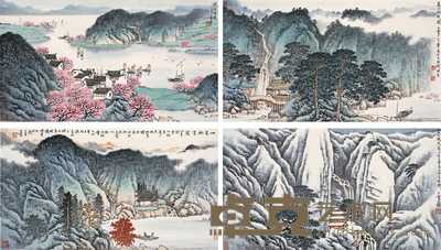 宋玉麟 四季山水组画 四屏 27×48cm×4